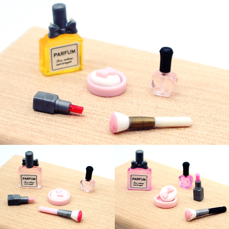Perfume Fragrance Kit - 1 ชุด 1:12 โมเดลเครื่องสำอางขนาดเล็กสำหรับบ้านตุ๊กตา ลิปสติก แป้งอัดแข็ง