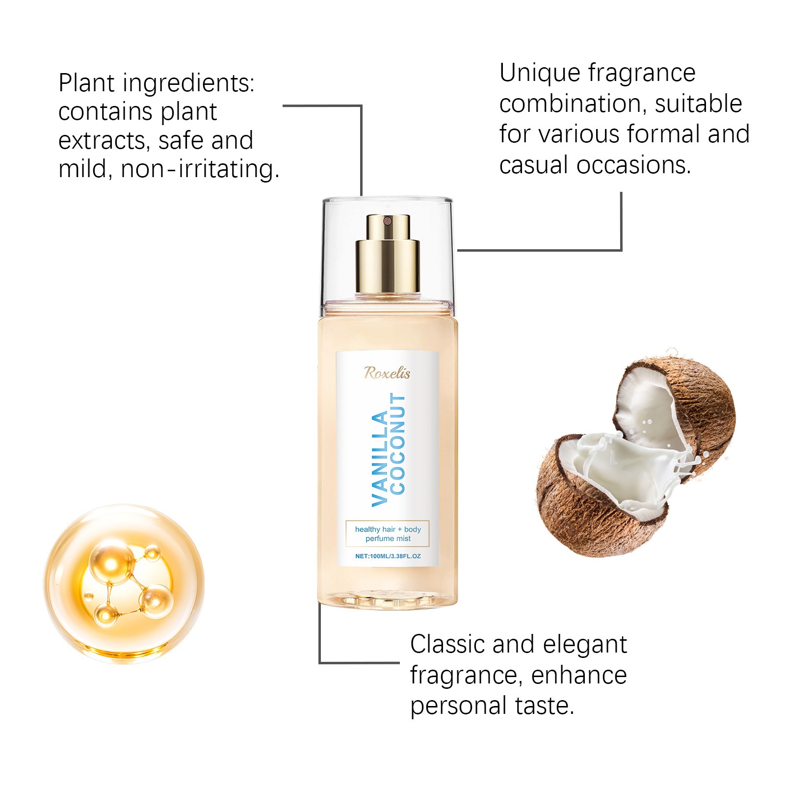 ROXELIS วานิลลา โคโคนัท ฮาร์ทแ - Perfume Fragrance Hair Spray บทวิจารณ์และราคา